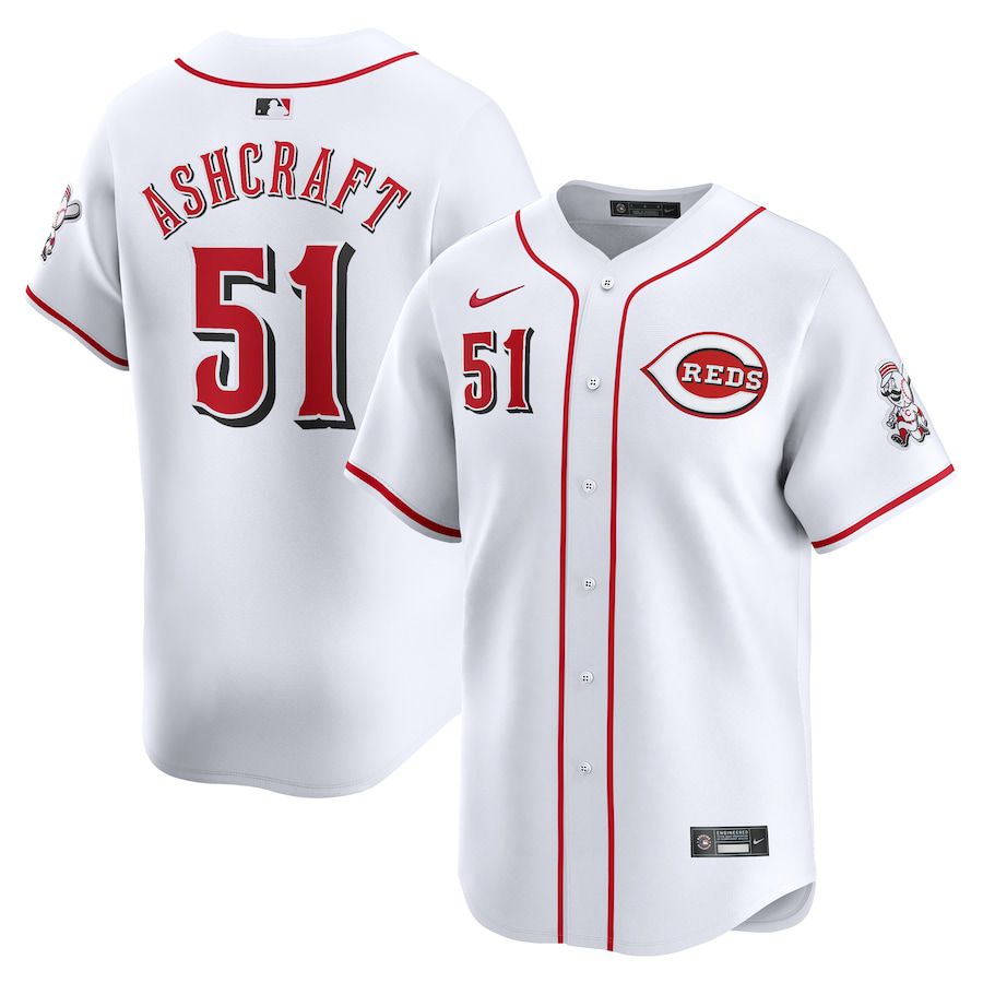 Men Cincinnati Reds #51 Graham Ashcraft Nike White Home Limited Player MLB Jersey->->
